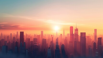 Fototapeta premium Collage composition A city skyline at sunset 