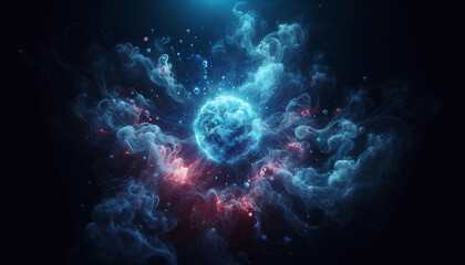 Obraz premium Blue glowing smoke on dark background