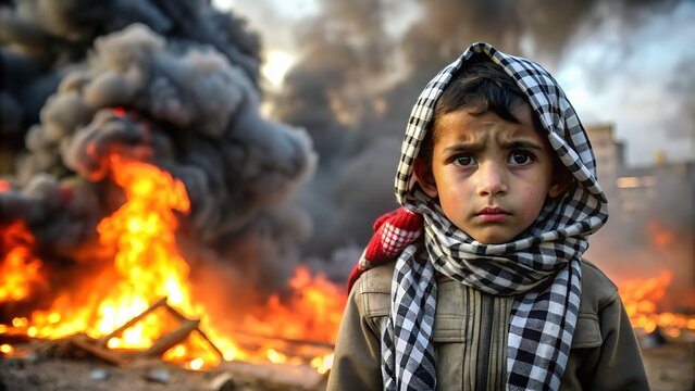 Heartbreaking Image of a Palestinian Child in Gaza Amidst Devastation