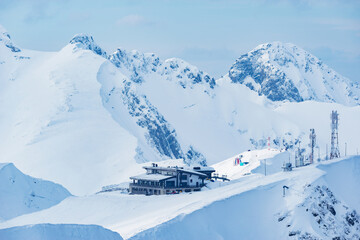 Hotel of winter mountain ski resort.