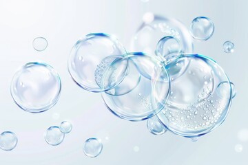 3d Realistic transparent soap bubbles, vector illustration with well-defined outlines and white background