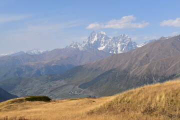 Amazing autumn and fall colors in the Caucasus Mountain range around Mestia and Svaneti in Georgia