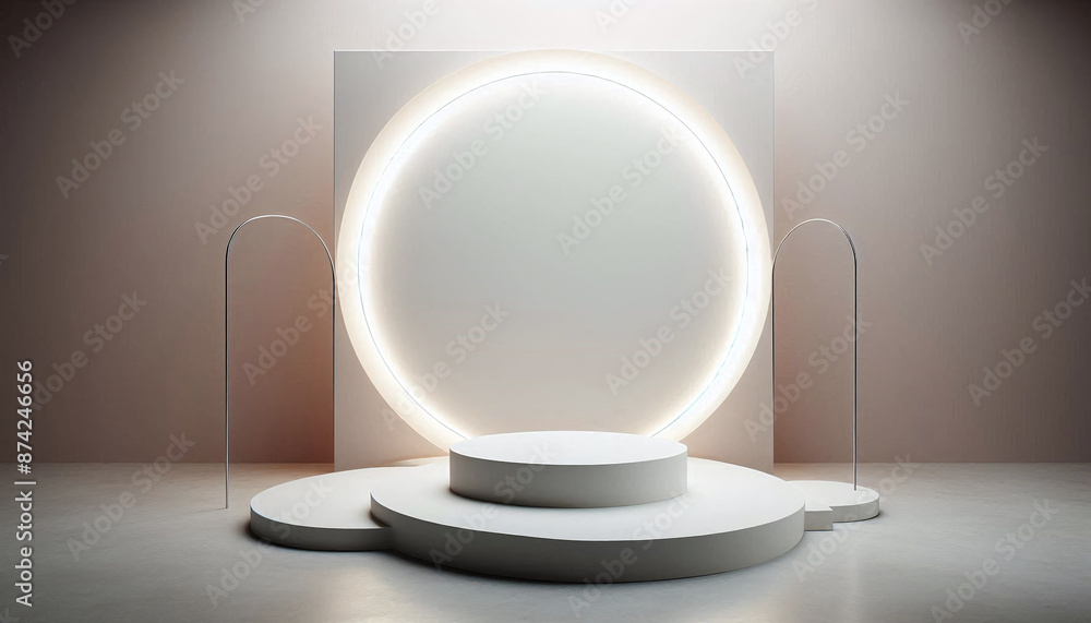 Aufkleber Empty minimalist podium for product display with circular light