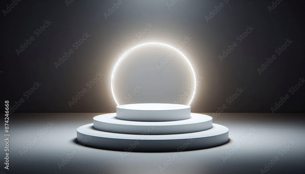 Poster Empty minimalist podium for product display with circular light
