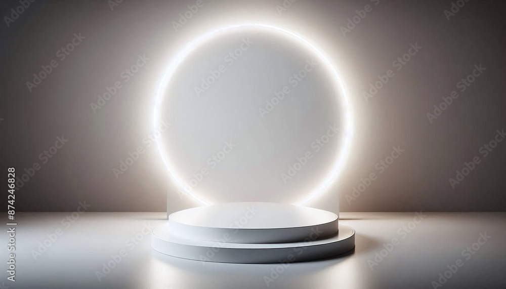 Poster Empty minimalist podium for product display with circular light