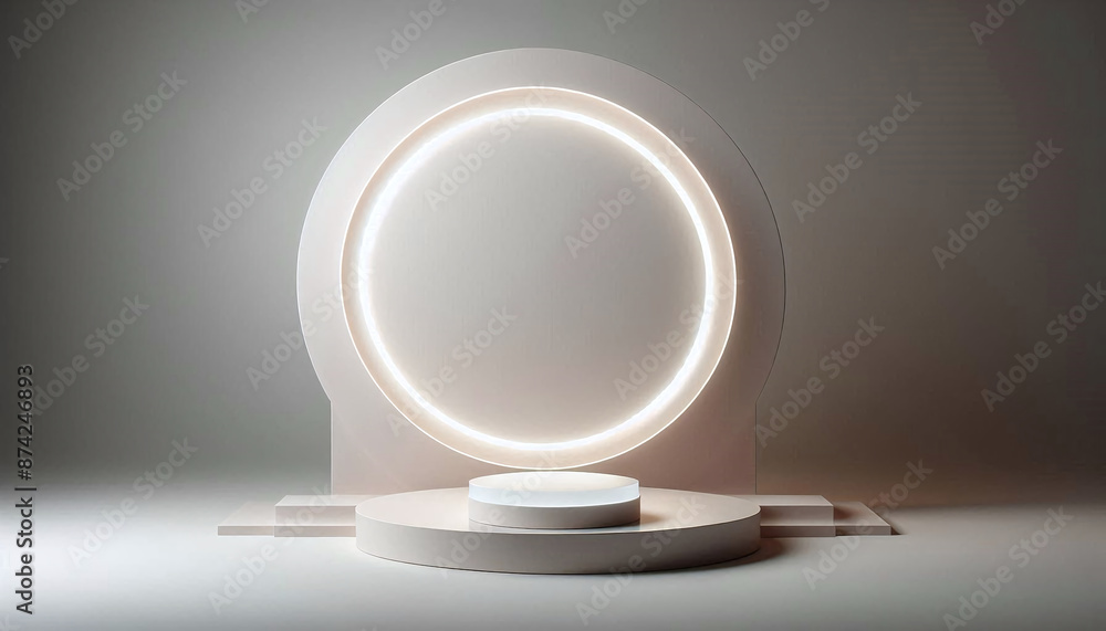 Poster empty minimalist podium for product display with circular light