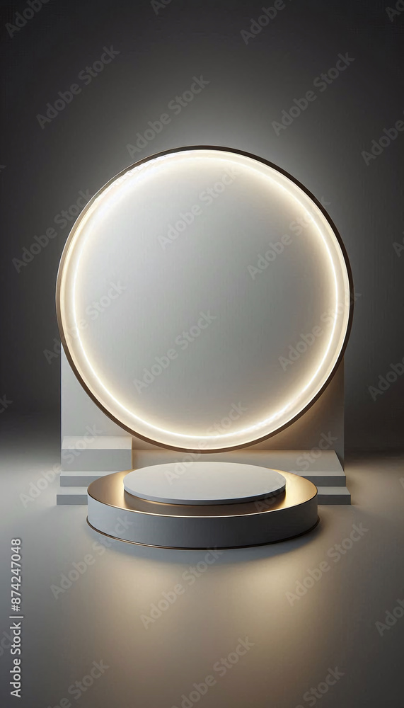 Poster empty minimalist podium for product display with circular light