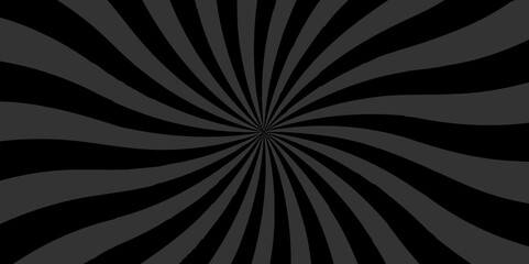 Abstract black and gray sun rays sunburst backdrop background. seamless retro vintage burst sunrise sunbeam element spiral striped illustration sunray template wallpaper design.
