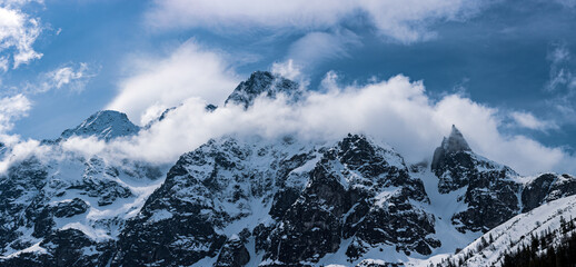 Mountain peaks near Morskie Oko or Sea Eye Lake in Poland at Winter. Tatras range © Roxana