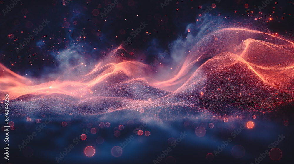 Poster deep space background with swirling nebulae and a distant glowing galaxy