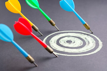 All the darts stick outside the target, business, and communication concept