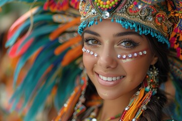 Fototapeta premium Woman smiling in colorful headdress