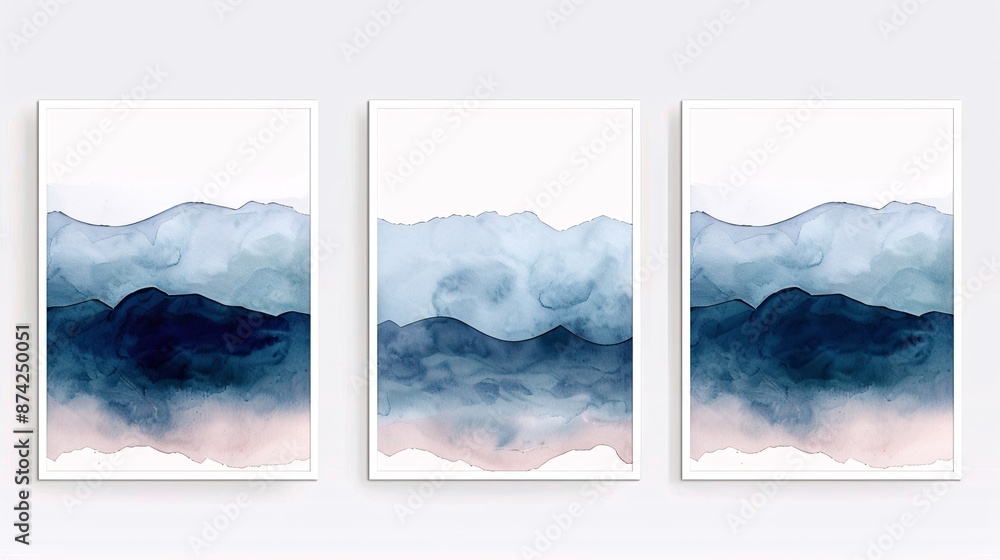 Poster a set of three watercolor posters featuring a continuous design, creating a harmonious and stylish w