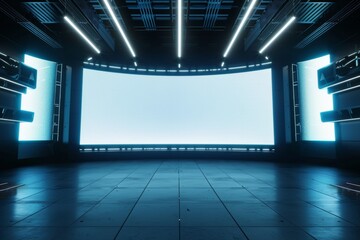 Unmanned, blank curved LED screen, open space, realistic, 8K, realistic, 8K 