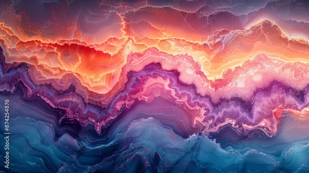 Poster abstract colorful pattern with vibrant hues of red, blue, and purple creating a mesmerizing visual r