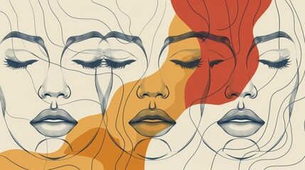 Obraz premium Abstract art illustration of a woman's face with flowing lines and vibrant colors. Artistic, modern, and eye-catching design.