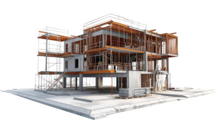 Construction site, BIM project, 3d rendering, 3d illustration on white background.