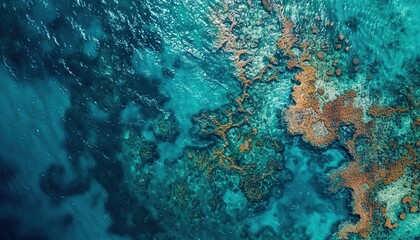 Top View of Coral Paradise at Sunny Day Background, Sunset Serenity Over the Reef, Natural Wallpaper