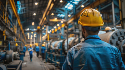 Backview Portrait of Diverse Industrial Workers Operating in a Factory