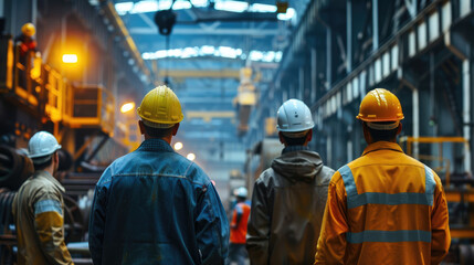 Backview Portrait of Diverse Industrial Workers Operating in a Factory