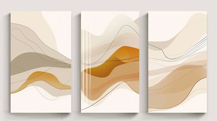 A set of three contemporary abstract art posters featuring a continuous minimalistic design, perfect for a sleek and modern decor on a white background