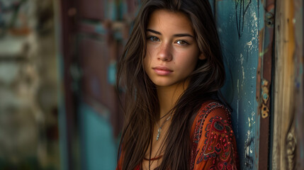 Naklejka premium Brunette Palestinian Teenager Girl (Young Woman) Portrait at her 18 years old