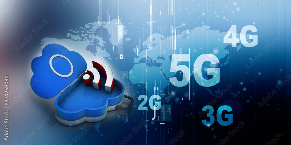 Poster 3d rendering cloud online storage icons with wifi