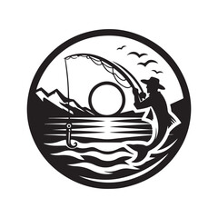 Fishing logo icon silhouette vector. Vintage fishing logo design. Fish chub, Fish, and fishing rod. carp fish, great set collection clip art Silhouette, Black vector illustration on white background