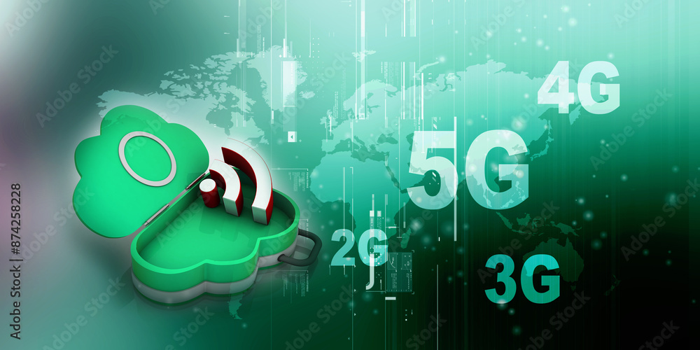 Poster 3d rendering cloud online storage icons with wifi