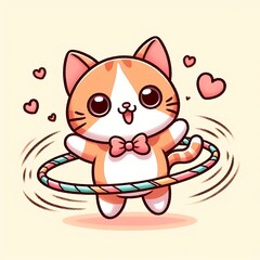 Fototapeta premium Cute Cat Playing Hula Hoop Cartoon Vector Icon Illustration