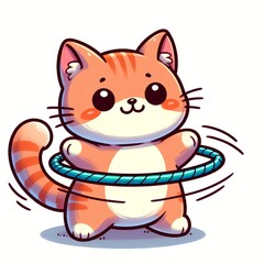 Obraz premium Cute Cat Playing Hula Hoop Cartoon Vector Icon Illustration