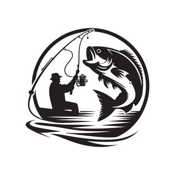 recommend clip art: Fishing logo icon silhouette vector. Vintage fishing logo design. Fish chub, Fish, and fishing rod. carp fish, great set collection clip art Silhouette, Black vector illustration on white background