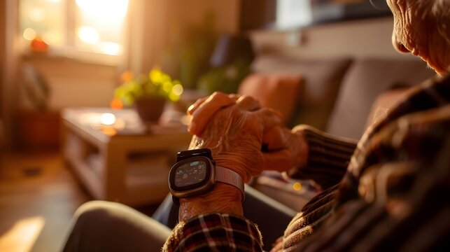 Elderly Person Using Smart Home Health Monitoring Devices for Assisted Living and Healthcare
