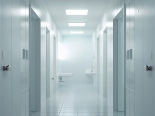 Many public restrooms for women Open the door and see a white Mood And TOne toilet with no people