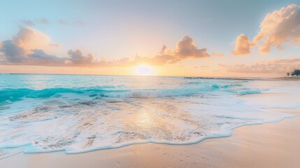 Photo of the start of a sunrise on a beach 