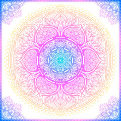 Vector ornamental mandala inspired ethnic art, patterned Indian paisley. Hand drawn illustration. Invitation element. Tattoo, astrology, alchemy, boho and magic symbol.