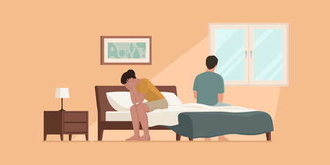 Stressed young couple fighting in the bedroom