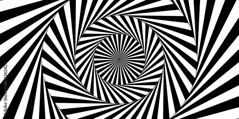 Poster op art vector design illusion of whirl movement in a circle frame. abstract striped textured backgro