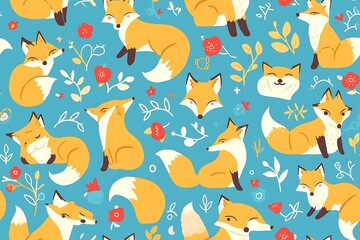 Adorable and Playful Foxes in a Whimsical Floral Garden