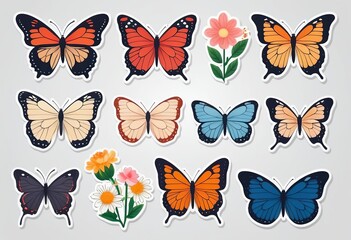 Delicate Moth, Butterfly, and Flower Vector Stickers: 
