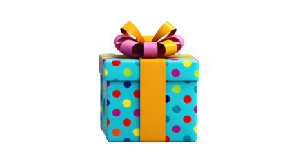 A playful gift box decorated with colorful polka dots and a cheerful striped ribbon, evoking a sense of joy and excitement
