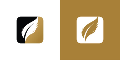 Creative feather logo design with unique concept , premium vector