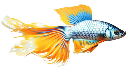 Fototapeta premium A photorealistic portrait of a regal Guppy fish, its tail fanning out like a colorful crown