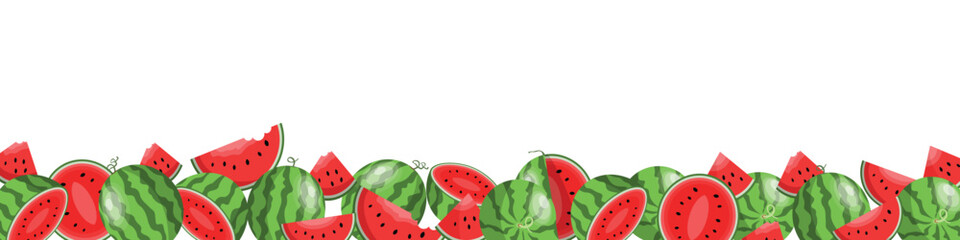Vector watermelon frame design template Fresh watermelon slices pattern with seeds Summer fresh fruits texture on white background Can be used as wallpaper background card or banner website or print 