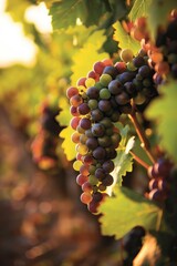 Fototapeta premium Many red grapes are grown in the vineyards. Clustered on the branches, these grapes are rich in nutrients and unique taste, and are one of the important ingredients in wine making