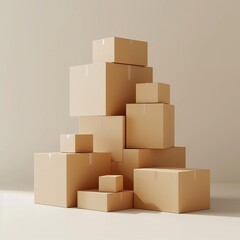 Stack of cardboard boxes on a white background, perfect for moving, shipping, and packaging concepts. Minimalist and clean design.