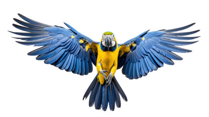 Naklejka premium A majestic hyacinth macaw parrot, the largest of its kind, showcasing its stunning blue and yellow feathers