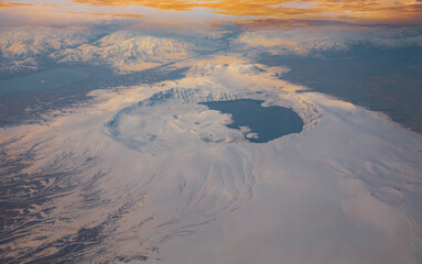 Amazing aerial view of Nemrut Crater Lake which is second largest crater lake in the world