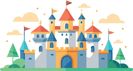 A castle with a flag on top of it