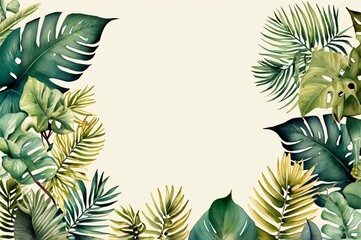 The picture is surrounded by tropical  color full watercolor plants